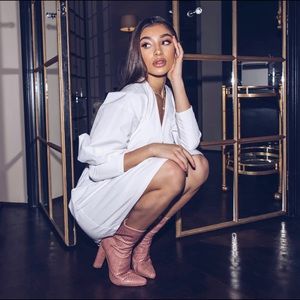 KATY BLUSH CROC BLOCK HEEL ANKLE BOOTS